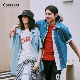 covernat韩国潮牌牛仔短袖衬衫男女情侣潮流时尚休闲翻领上衣夏新CO2402SS03