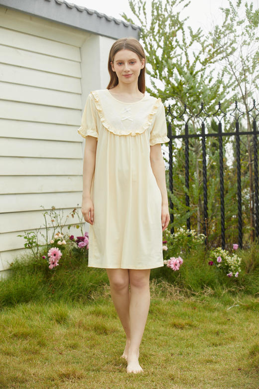 【39元限时秒杀】【秀黛】女圆领花边针织短袖裙女士夏季睡裙L2551080T 【门店同款】【如遇缺货自动退款，介意勿拍】 商品图1