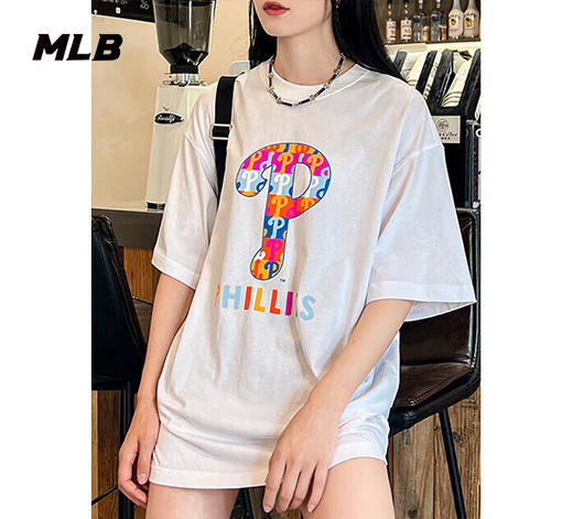 【一口价】【微瑕，如无货退款处理】MLB男女款情侣彩色印花logo休闲短袖3ATSM0933 商品图5