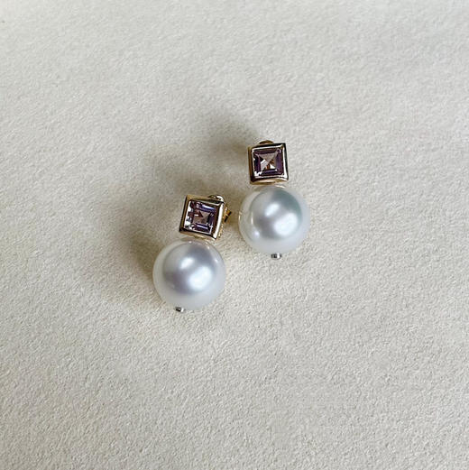 CHIC系列 14K/18K镶南洋珍珠和紫晶 耳钉 商品图2