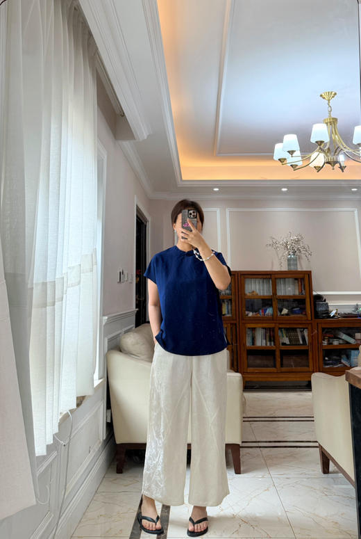 624-5 新中式 赛里木湖 龟裂香云纱 盘扣短袖小衫 H5287 我穿L宽松舒适 商品图5