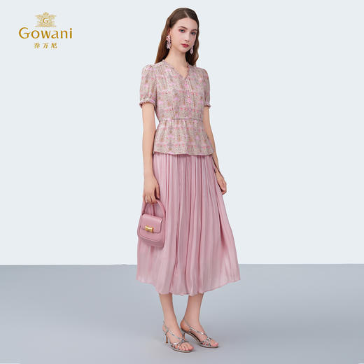 乔万尼2025夏季新品100%真丝V领木耳边收腰显瘦碎花上衣ED2C529 商品图3