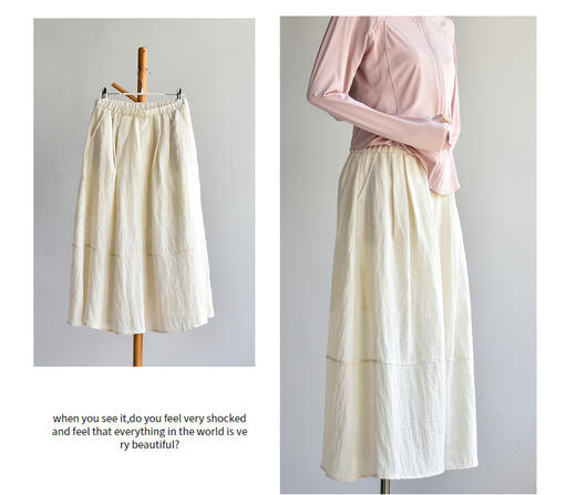 丁摩 【天丝亚麻裙】白色花苞裙女夏新天丝亚麻宽松中长蓬蓬半身裙子5ZF-C389 商品图5