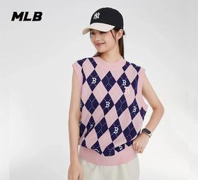 MLB男女同款棋盘格满印老花针织套衫马甲背心3FKPM0334