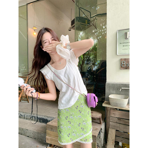 <曾小咸推荐>夏季新款设计感绿色碎花半身裙 商品图2