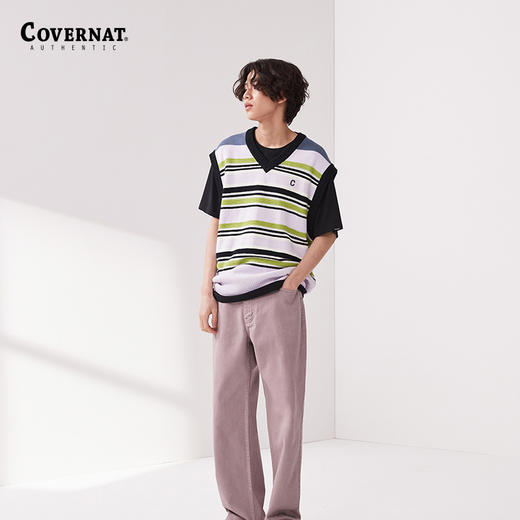 Covernat2024春季新款叠穿针织背心条纹内搭减龄情侣款CO2401KT08 商品图2