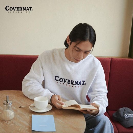 Covernat韩国潮牌新款绒感卫衣情侣款休闲上衣圆领套头衫中性CO2203CR32 商品图1