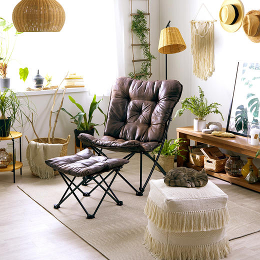 户外午休可折叠椅便携式高背蝴蝶椅/折叠凳 棕色/米色 商品图1