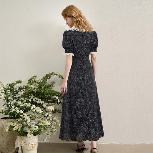 【限时秒杀】西遇法式泡泡袖连衣裙女夏季新款蕾丝花边修身收腰网纱长裙SS050571 商品图3