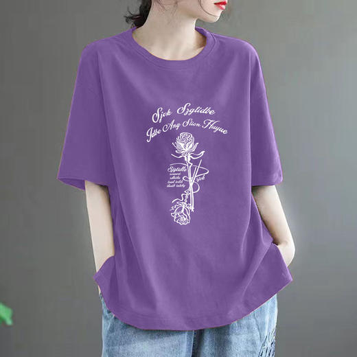 百媚生 纯棉短袖T恤圆领印花上衣1249 商品图2