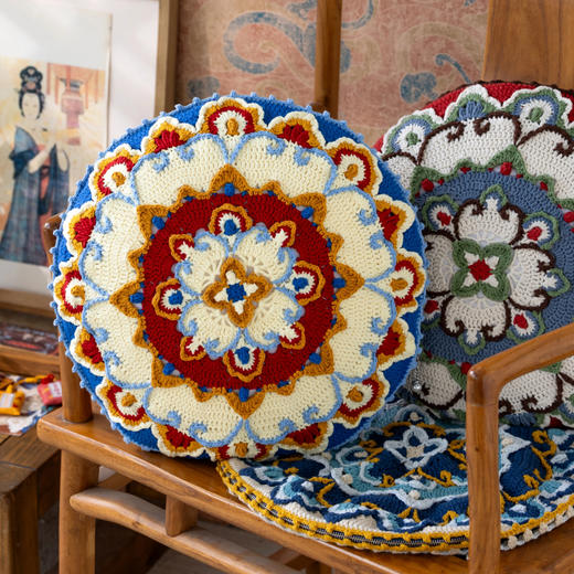 苏苏姐家莲瓣卷云纹抱枕套手工DIY编织钩针4股棉毛线团自制材料包 商品图1