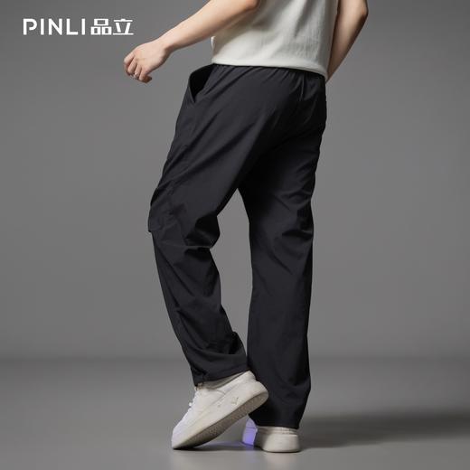 PINLI品立夏季新款潮牌褶皱工装裤男士黑色宽松直筒休闲长裤B252117076 商品图2