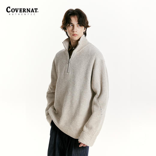 covernat韩国潮牌半拉链毛衣男女情侣羊羔毛中长款针织衫上衣春秋CO2303KT15 商品图1