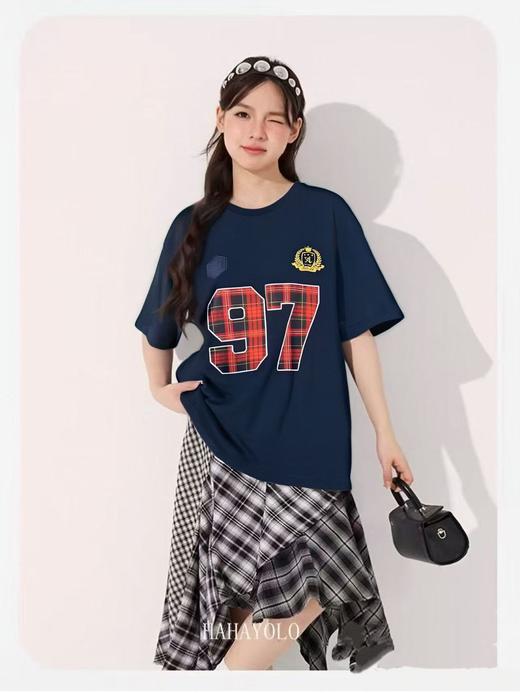 七夕福利-NO退~情侣潮牌100%棉红格97短袖T恤-喜出 商品图0