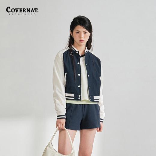 covernat2025春新款女短款光泽感撞色拼接夹克棒球外CO2401JK70 商品图1