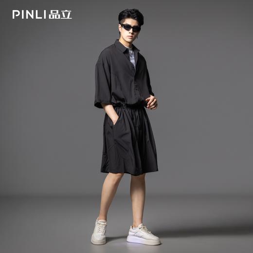 PINLI品立2025夏季新款暗黑系潮流男士宽松连体短裤纯色休闲套装B252117091 商品图4