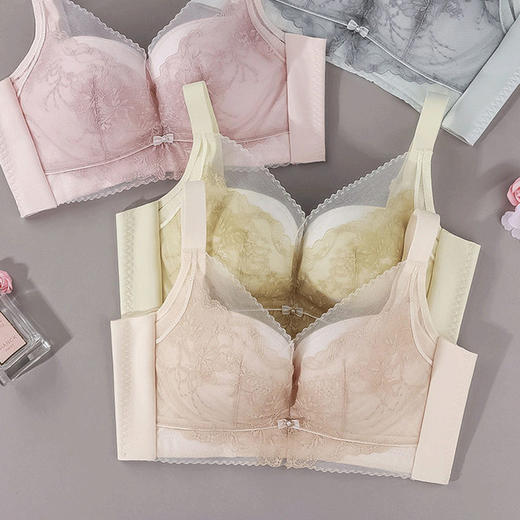 ZYQ-320  托玛琳文胸小胸聚拢夏季薄款透气舒适蕾丝调整型新款无骨女士内衣（单件） 商品图2