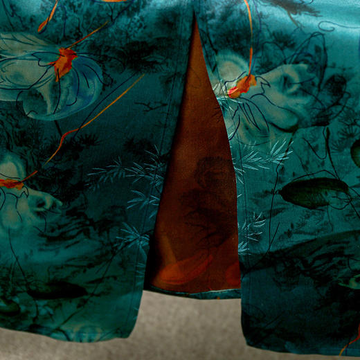 丁摩 真丝香云纱立领旗袍连衣裙女国风刺绣100桑蚕丝收腰裙子夏5ZF-52060 商品图3