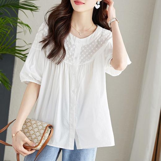 百媚生 100%棉圆领镂空绣花衬衫24004 商品图4