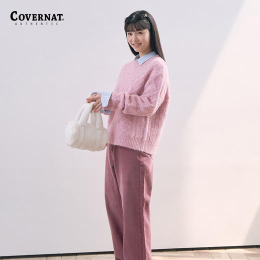 Covernat韩国潮牌秋冬圆领毛衣女士绵羊毛麻花针针织衫CO2304KT75 商品图1