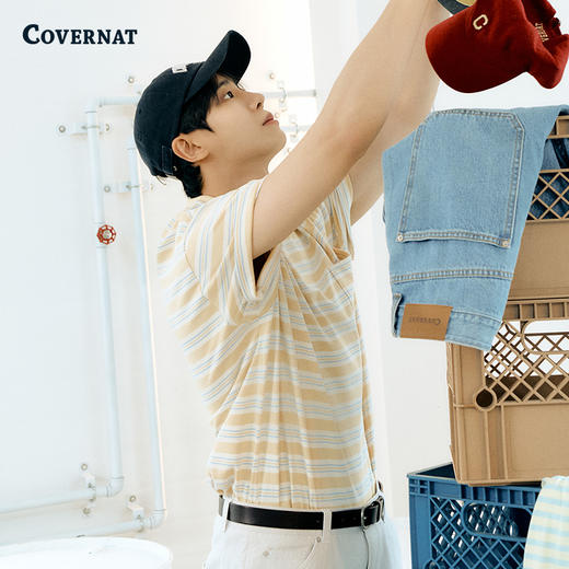 Covernat韩国潮牌短袖条纹撞色男女情侣款休闲T恤宽松2025夏季新CO2502ST08 商品图3