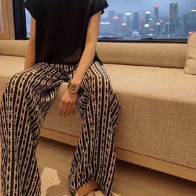 「K」洛诗琳40058气质真丝印花阔腿裤2025夏季6A蚕丝休闲裤10387