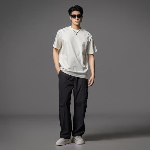 PINLI品立夏季新款潮牌褶皱工装裤男士黑色宽松直筒休闲长裤B252117076 商品图4