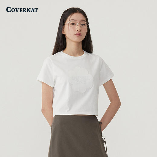covernat韩国潮牌女士短款三叶草心形拼接T恤休闲2025夏季新CO2502ST76 商品图3