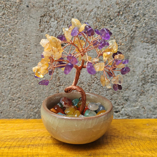 雀说 聚宝盆茶盏底座水晶发财树摆件桌面水晶生命树 商品图0