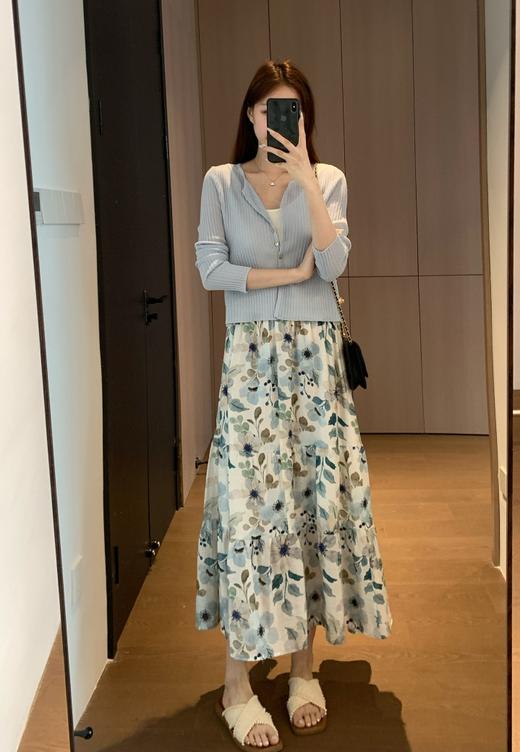 柔美清新2.5米用料天丝亚麻清新清爽印花松紧高腰半身裙 商品图10