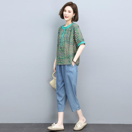 丁摩 休闲风短袖套装女夏季新款大码休闲时尚套装两件套5ZF-8839 商品图6