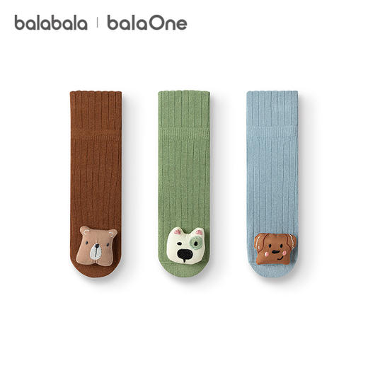 巴拉巴拉balaOne宝宝袜子秋季新品婴幼儿地板袜防滑底胶棉三双装 商品图4