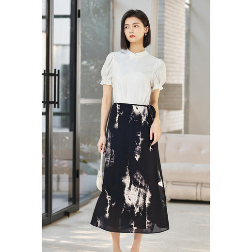 剩S/M/L 【国风提花衬衫水墨印花半裙两件套】新中式女套装夏季高级感气质3890 商品图2