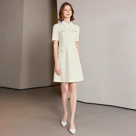 IWY/ 夏季气质通勤短袖连衣裙杏仁白拼接气质优雅主持人正装Q1320 商品图1