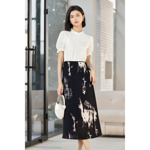 剩S/M/L 【国风提花衬衫水墨印花半裙两件套】新中式女套装夏季高级感气质3890 商品图0