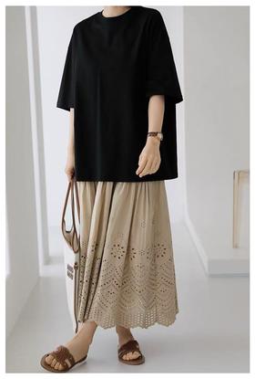 清仓价2025~（高克重-纯黑）100%棉落肩袖大版短袖T恤-喜出