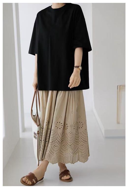 清仓价2025~（高克重-纯黑）100%棉落肩袖大版短袖T恤-喜出 商品图0