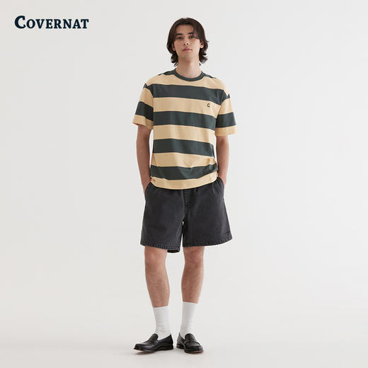 COVERNAT韩国潮牌条纹宽松简约C标短袖T恤潮流百搭2025夏季新 商品图2