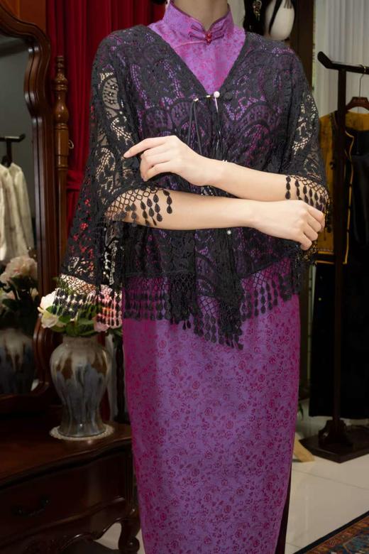 【一揽星河 · 黑】黑色蕾丝流苏披肩 商品图0