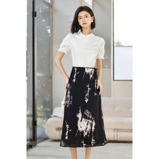 剩S/M/L 【国风提花衬衫水墨印花半裙两件套】新中式女套装夏季高级感气质3890 商品图1