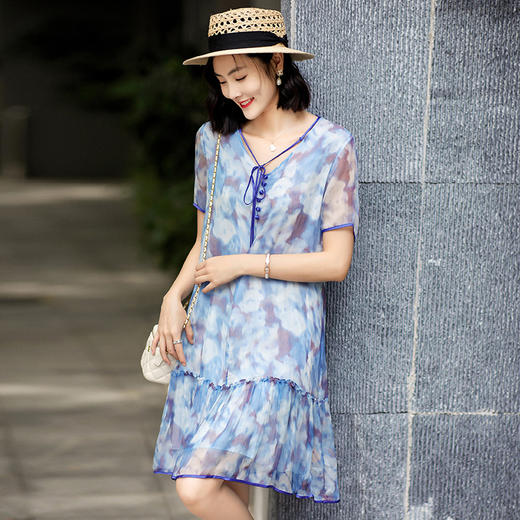 丁摩 顺纡真丝晕染迷彩印花真丝连衣裙90392 商品图3