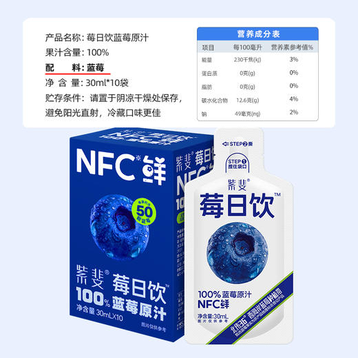 【1颗≈50颗蓝莓】100%NFC蓝莓原汁饮30ml*10袋 商品图5