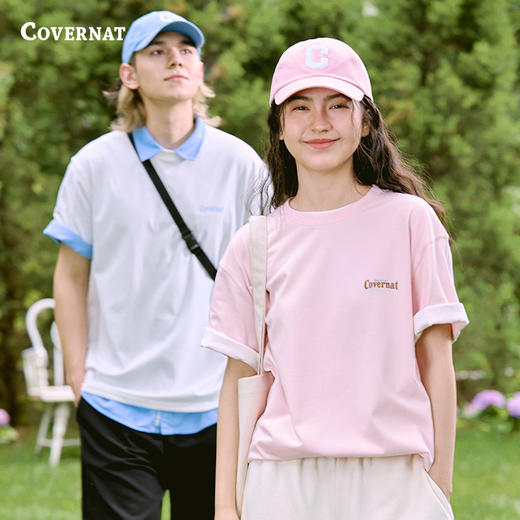 COVERNAT韩国潮牌简约短袖T恤品牌标志点缀男女同款2025春夏新CO2502ST18 商品图0