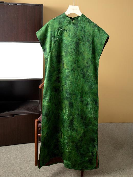 丁摩 真丝香云纱立领旗袍连衣裙女国风刺绣100桑蚕丝收腰裙子夏5ZF-52060 商品图6