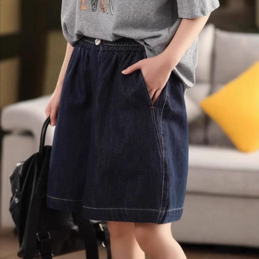 M68153莱赛尔牛仔中裤 2025夏季新款 简约时尚百搭宽松短款阔腿裤女6057 商品图1