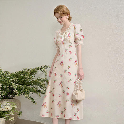 【限时秒杀】西遇法式泡泡袖连衣裙女夏季新款蕾丝花边修身收腰网纱长裙SS050571 商品图6