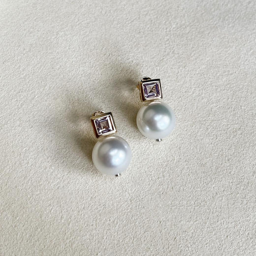 CHIC系列 14K/18K镶南洋珍珠和紫晶 耳钉 商品图1