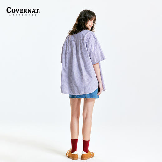 covernat韩国潮牌条纹中款衬衫短袖衬衫2025年春夏新CO2402SS02 商品图3