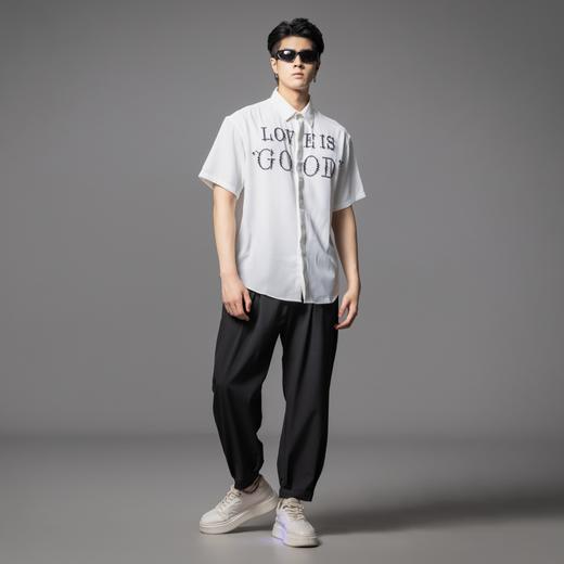 PINLI品立2025夏季新款潮牌轻奢感钉珠短袖衬衫男士宽松休闲衬衣GD252113433 商品图1