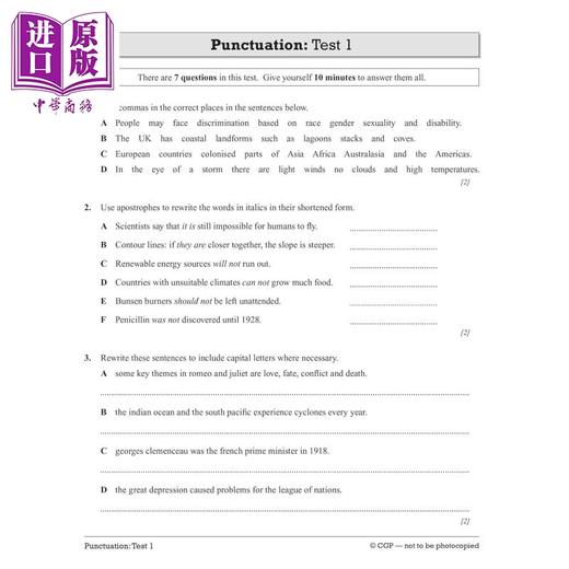 【中商原版】GCSE拼写、标点和语法10分钟测试（含答案）GCSE Spelling, Punctuation and Grammar 10-Minute Tests (includes answer 商品图1